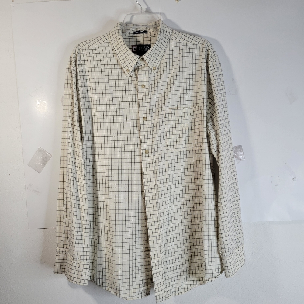 Mens Chaps Long Sleeve Cotton herringbone Cream/black Size XL